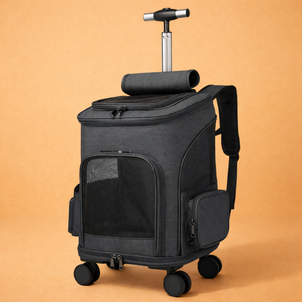 Rolling Pet Carrier Backpack With Wheels & Telescopic Handle
