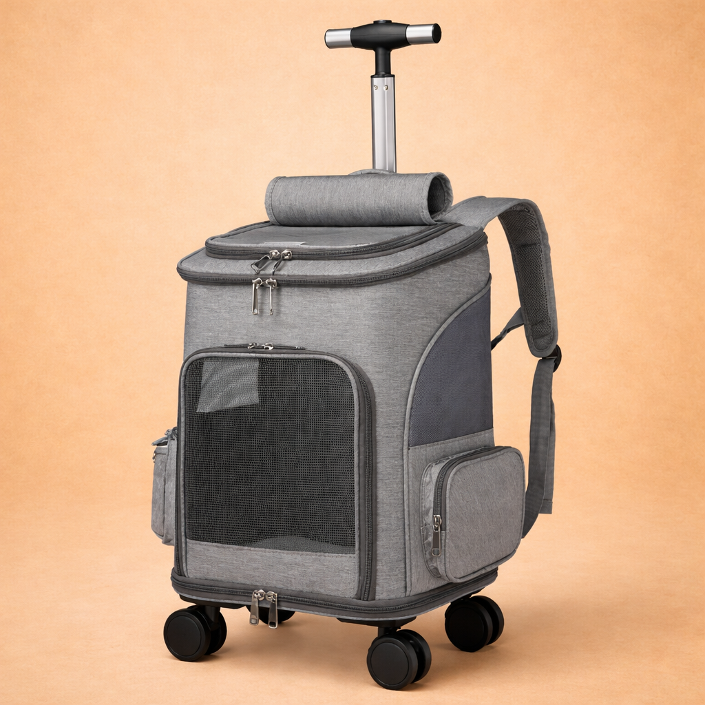 Rolling Pet Carrier Backpack With Wheels & Telescopic Handle