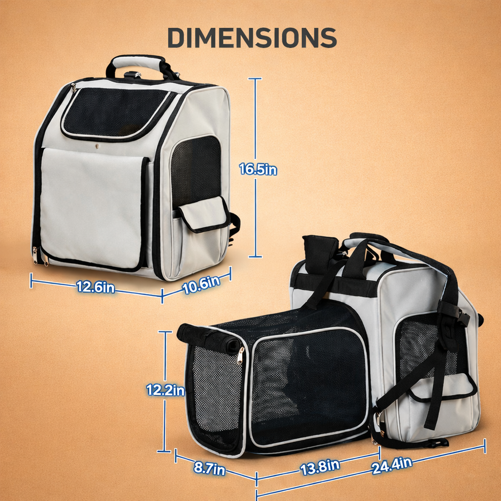 Expandable Pet Carrier Backpack with Back Extension & Storage Pocket