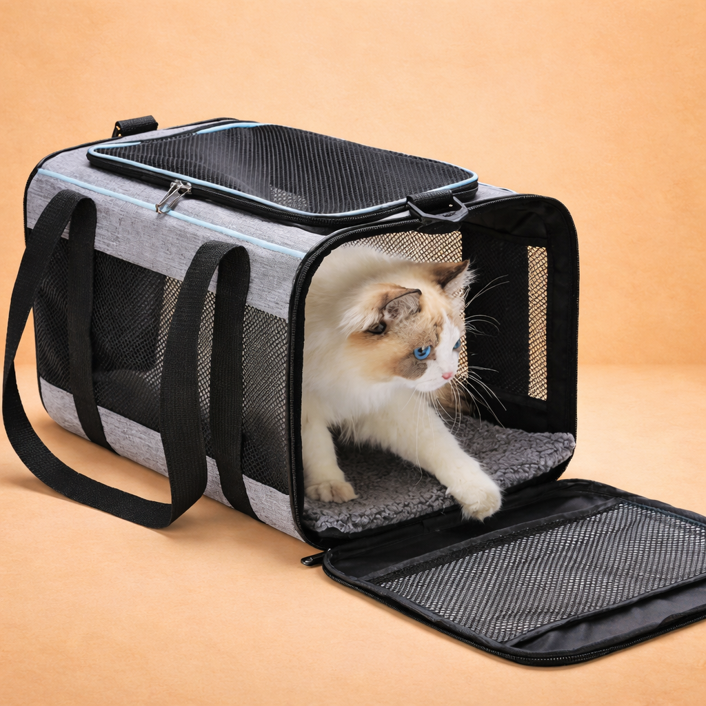 Oxford Pet Carrier Bag with Mesh Panels & Shoulder Strap