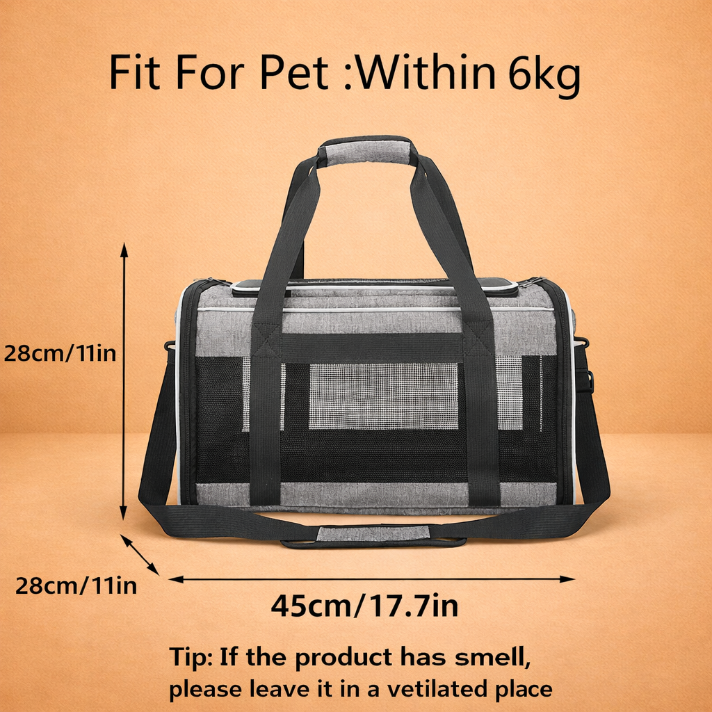Oxford Pet Carrier Bag with Mesh Panels & Shoulder Strap