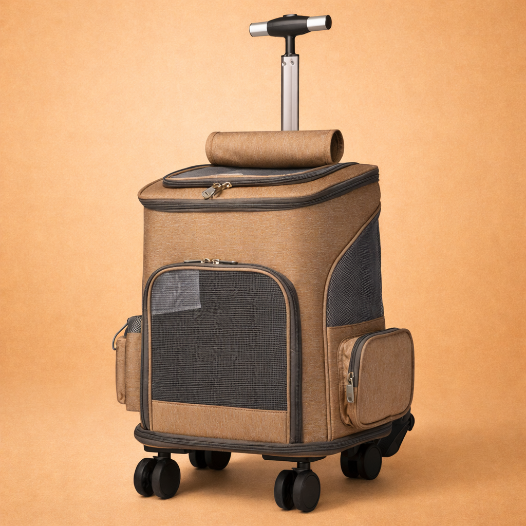 Rolling Pet Carrier Backpack With Wheels & Telescopic Handle