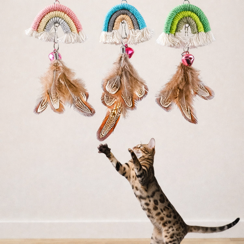 Rainbow Feather Door Hanging Cat Toy