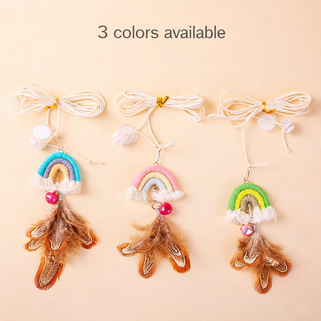 Rainbow Feather Door Hanging Cat Toy