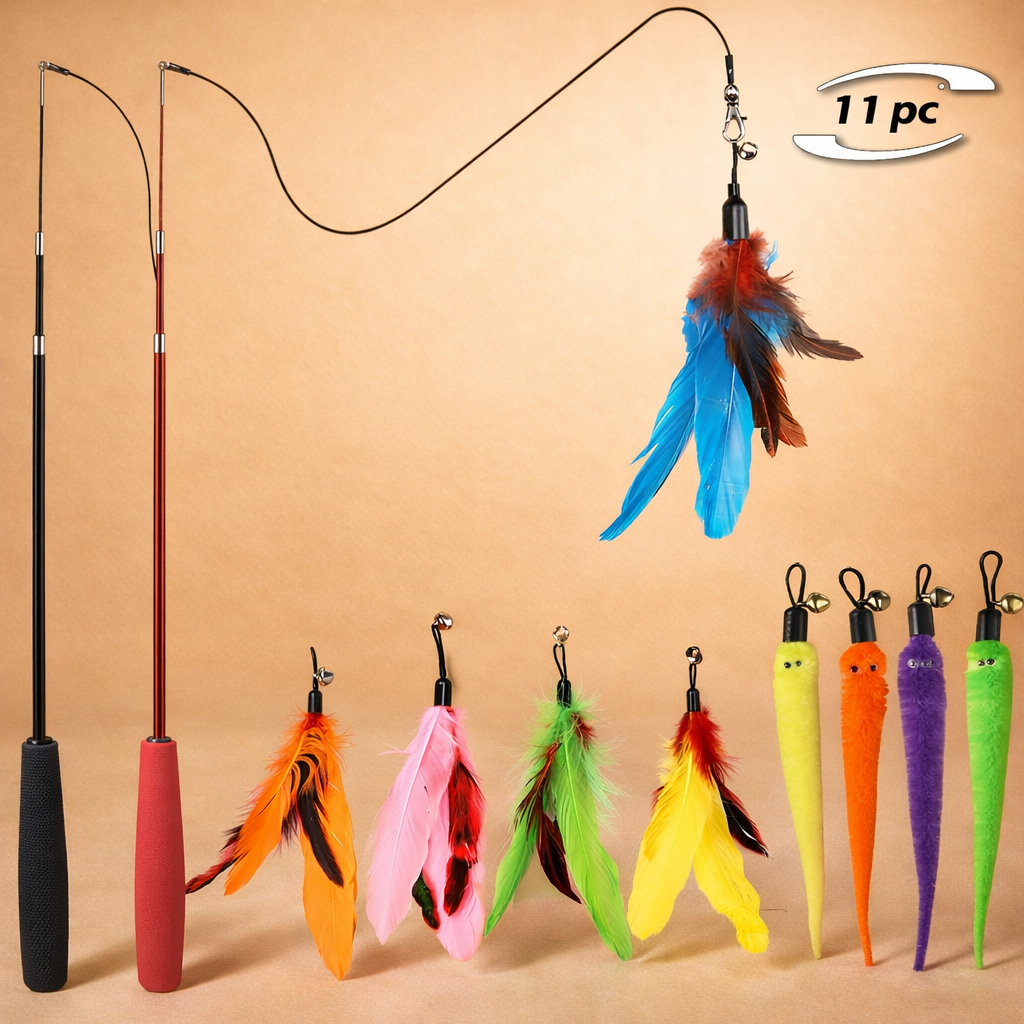 11-Piece Retractable Cat Wand Toy Set
