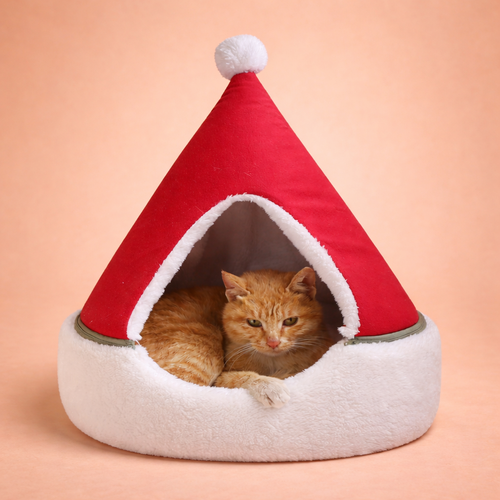 Christmas Tree Pet Cave Bed for Cats & Small Dogs