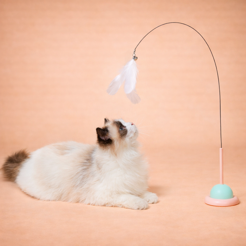 Interactive Feather Cat Wand Toy with Suction Base