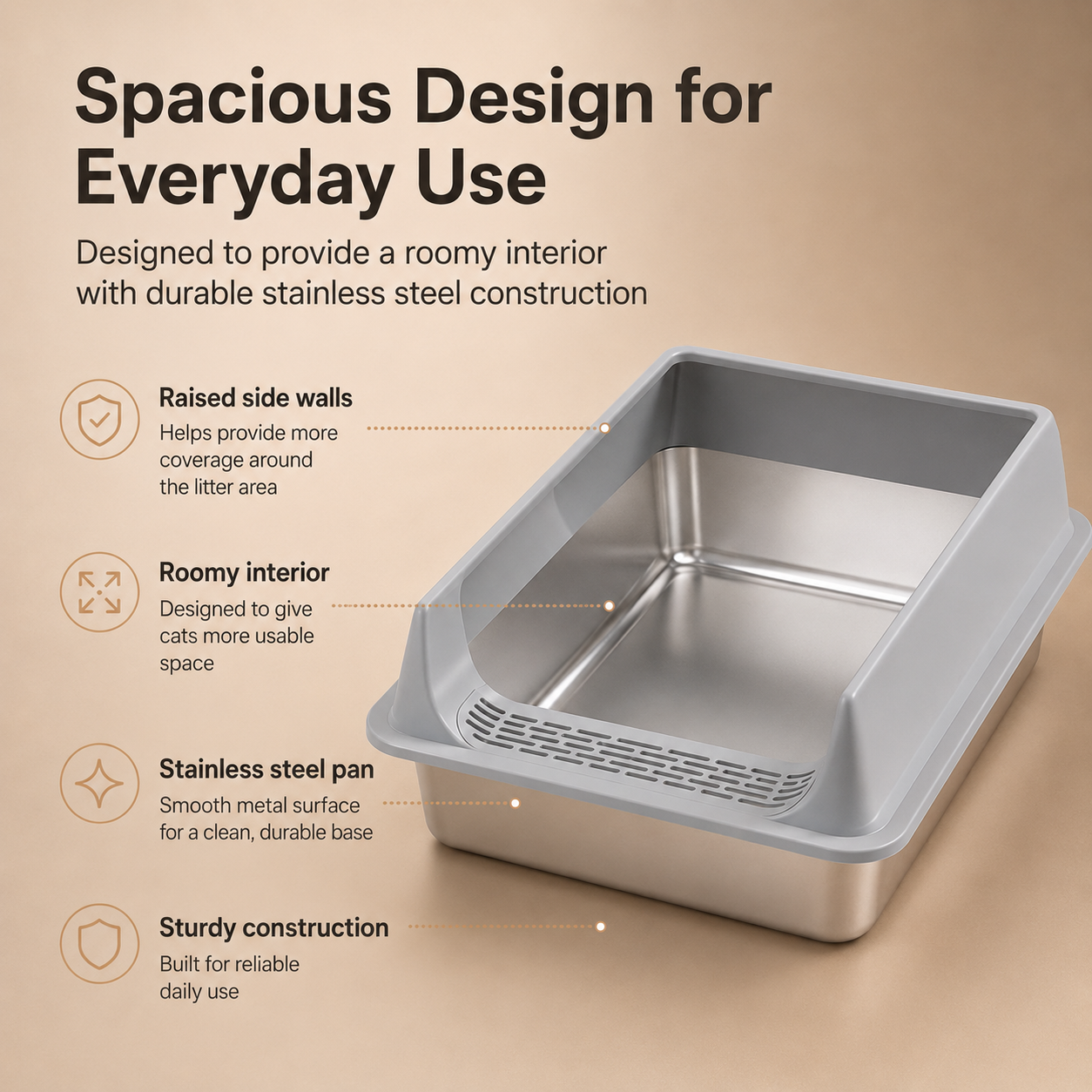 High-Sided Stainless Steel Cat Litter Box