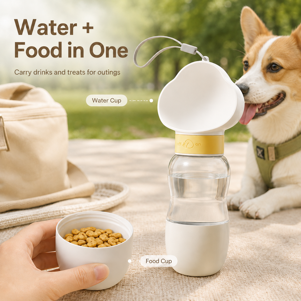 Portable Pet Water Bottle with Food Cup