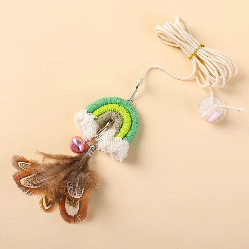 Rainbow Feather Door Hanging Cat Toy