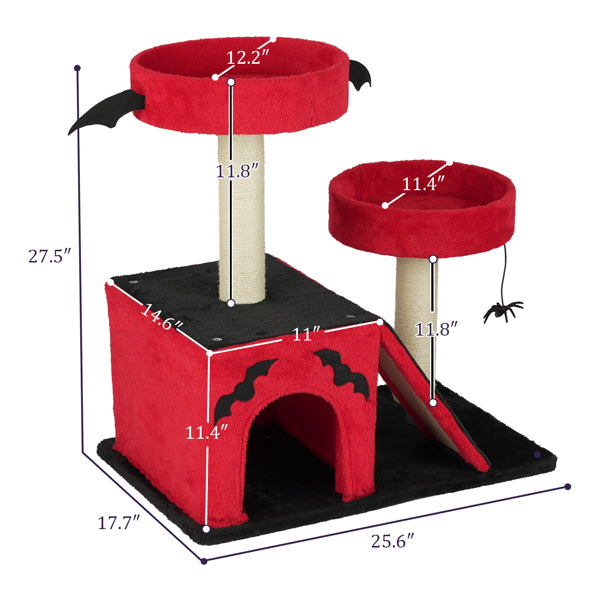 27.5" Halloween Cat Tree with Condo, Perches & Scratching Ladder