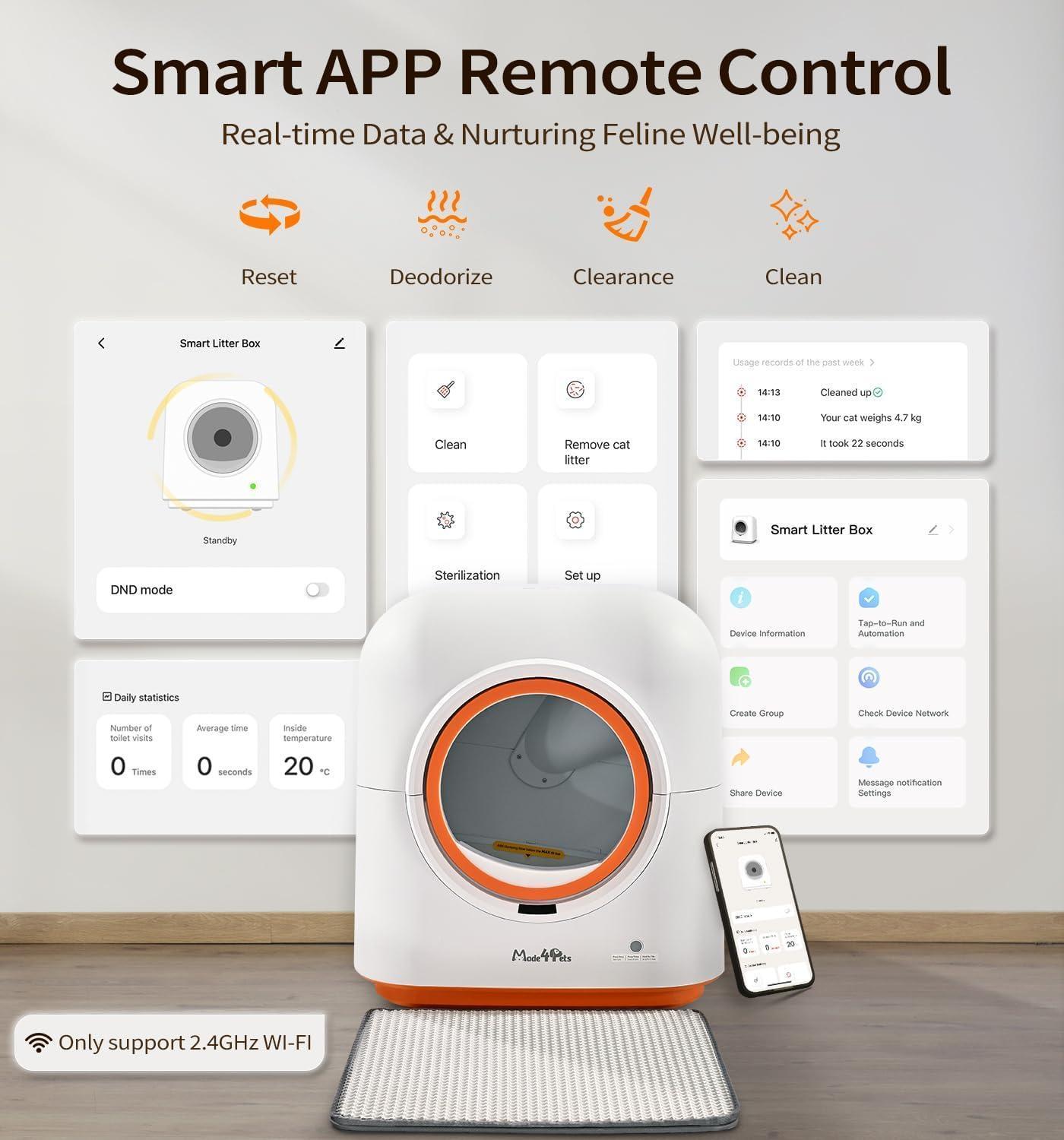 60L Self-Cleaning Cat Litter Box with App Control