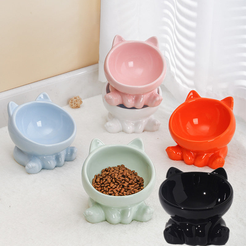 Cat-Shaped Raised Ceramic Bowl