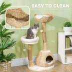 41" Natural Wood Cat Tree with Condo, Beds & Jute Scratching Posts