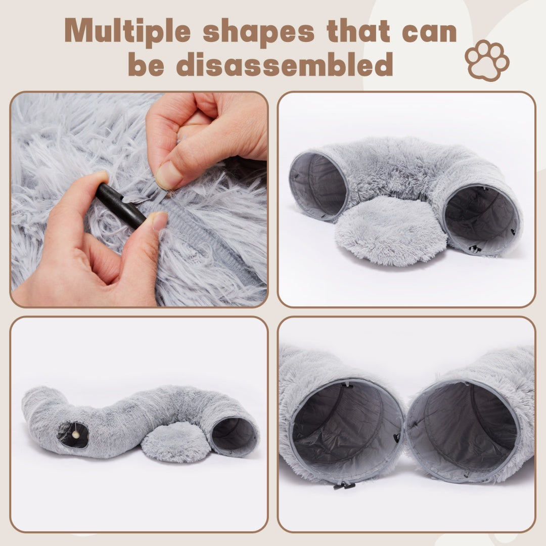 Peekaboo Plush Cat Tunnel Bed for Indoor Cats