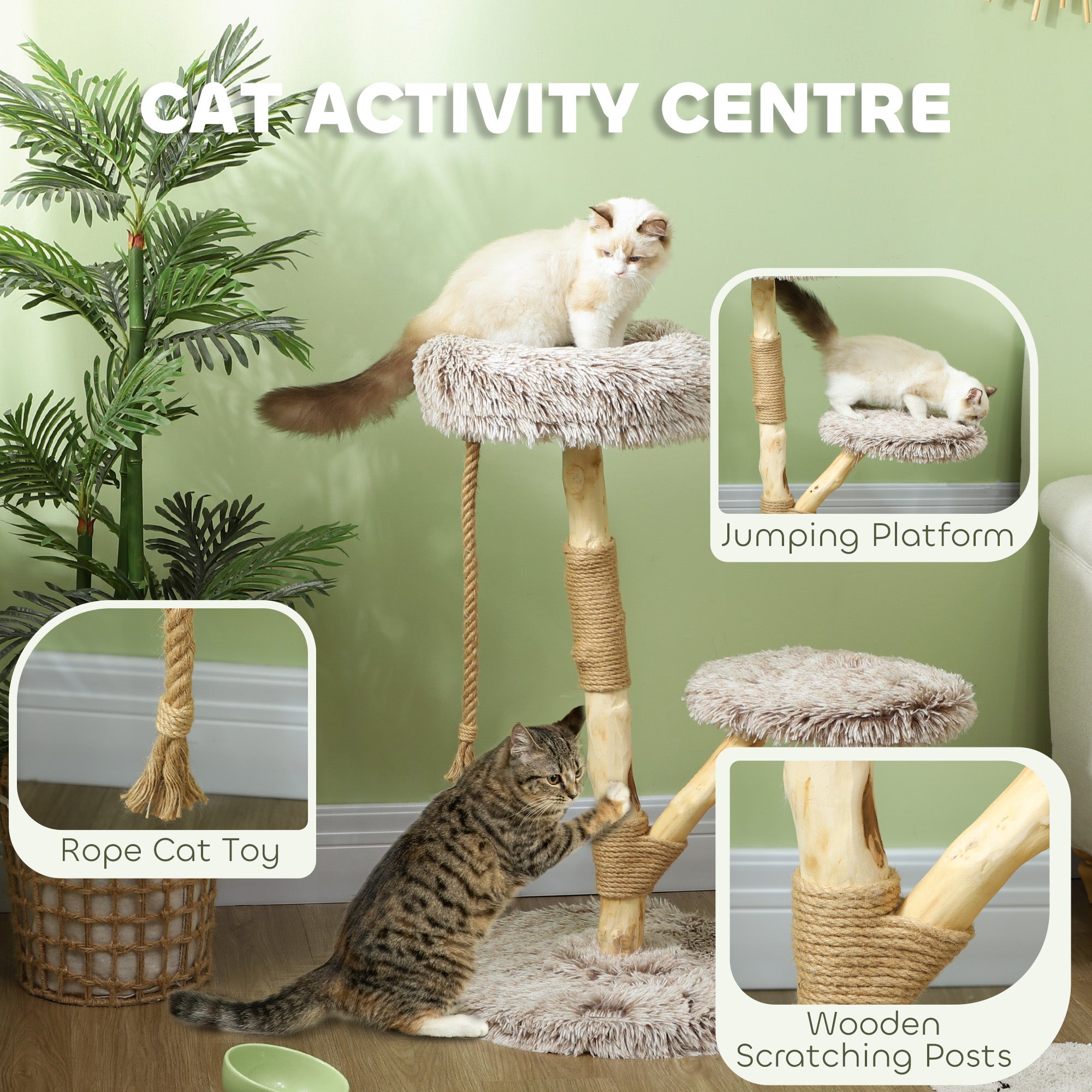 35" Modern Cat Tree with Jute Scratching Post & Plush Perch
