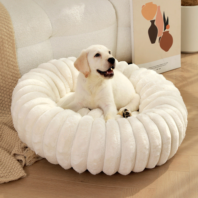 Long Plush Round Pet Bed