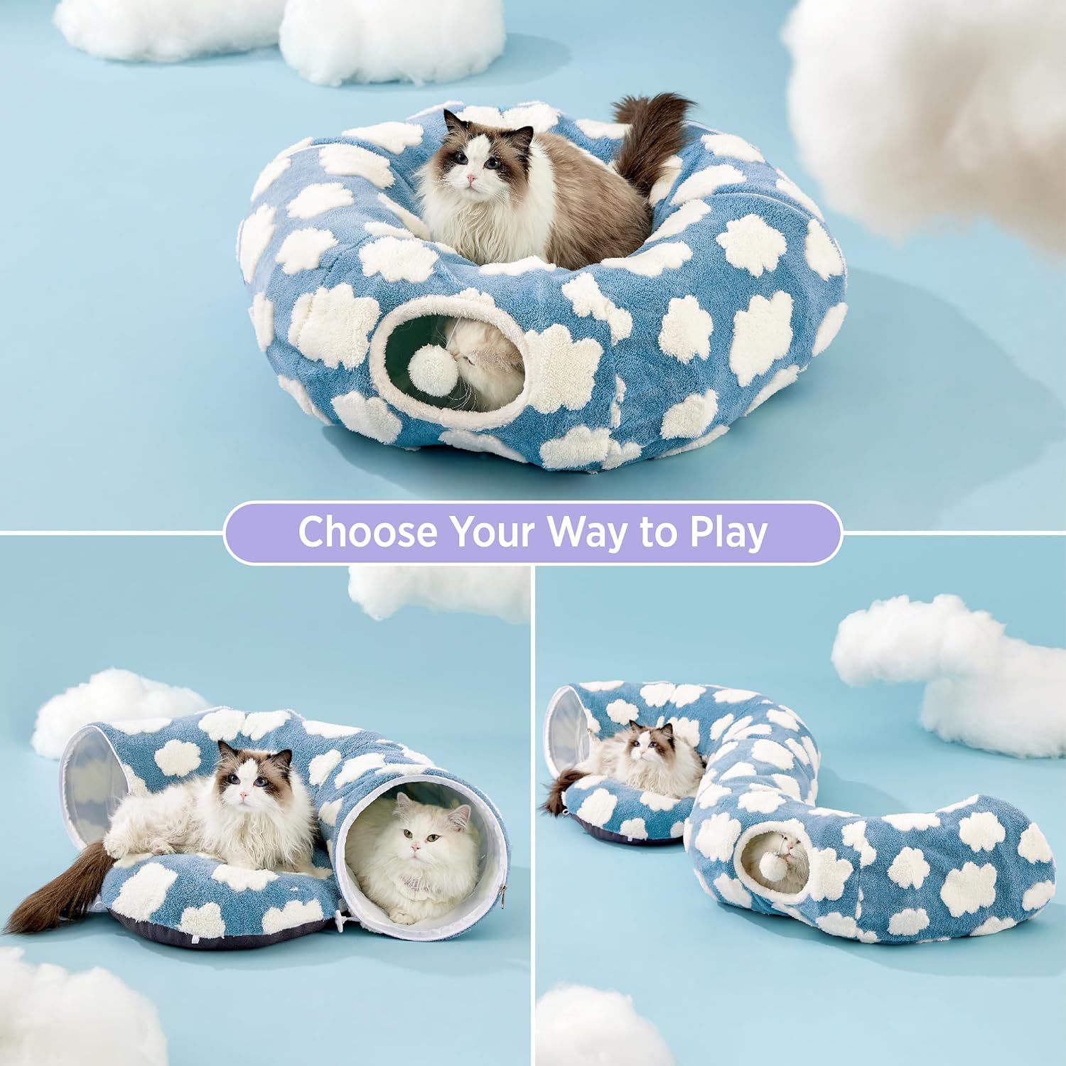 Cloud Plush Cat Tunnel Bed