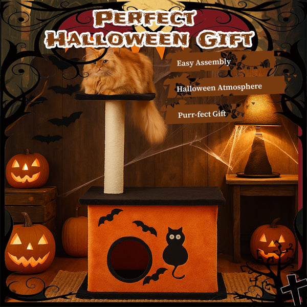 Halloween Cat Tree with Condo, Perch & Sisal Scratching Post