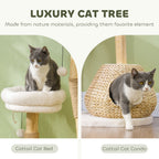 41" Natural Wood Cat Tree with Condo, Beds & Jute Scratching Posts