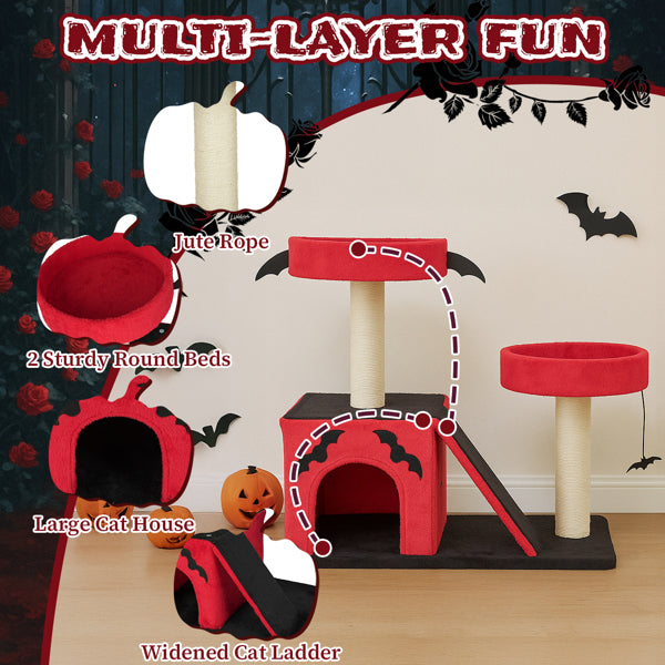 27.5" Halloween Cat Tree with Condo, Perches & Scratching Ladder