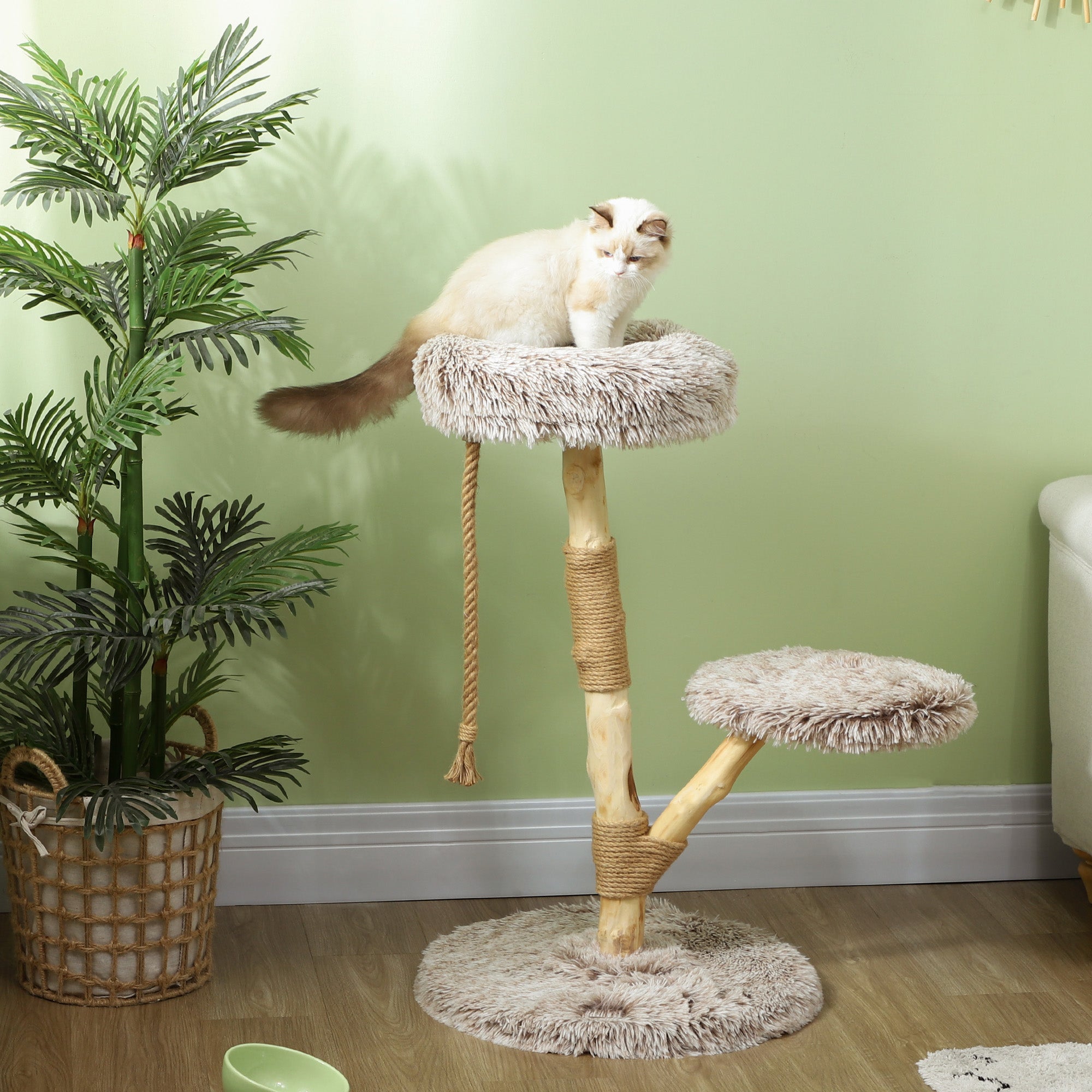 35" Modern Cat Tree with Jute Scratching Post & Plush Perch