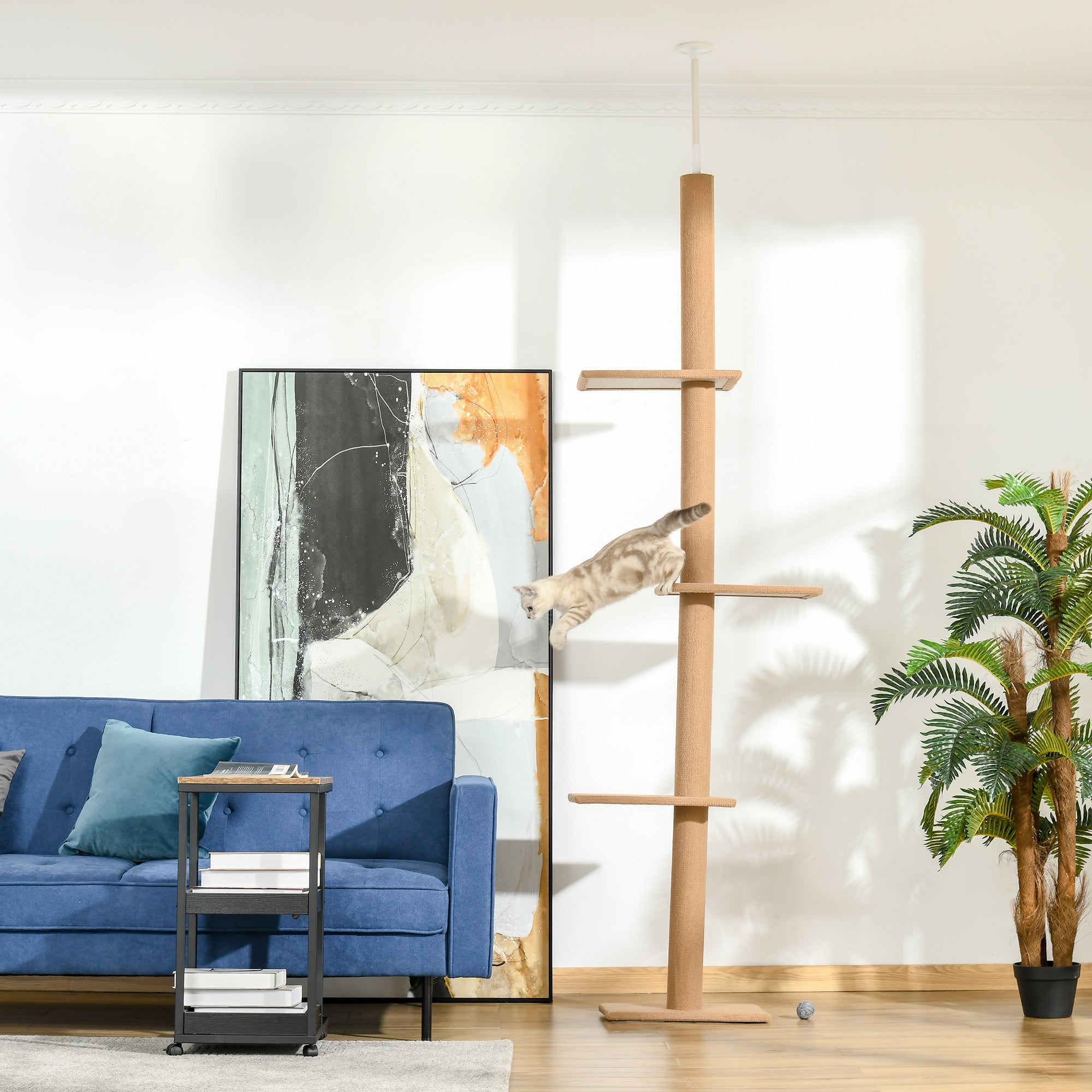 Floor-to-Ceiling Cat Tree with Scratching Post & 4 Platforms