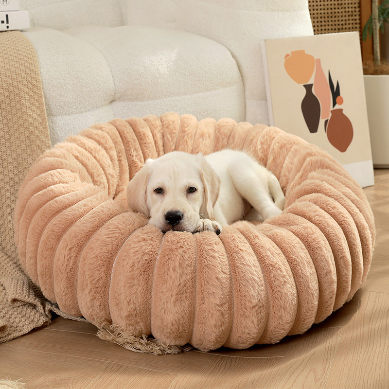 Long Plush Round Pet Bed