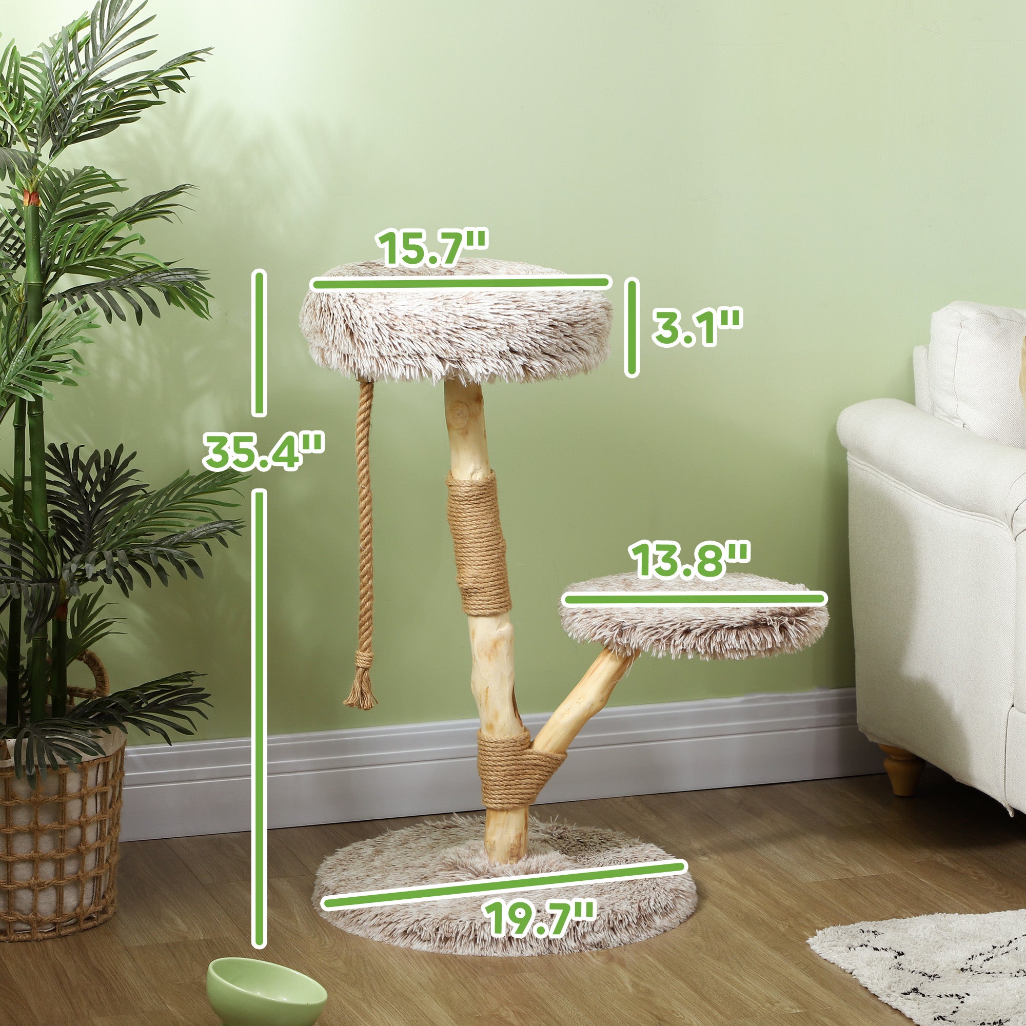 35" Modern Cat Tree with Jute Scratching Post & Plush Perch