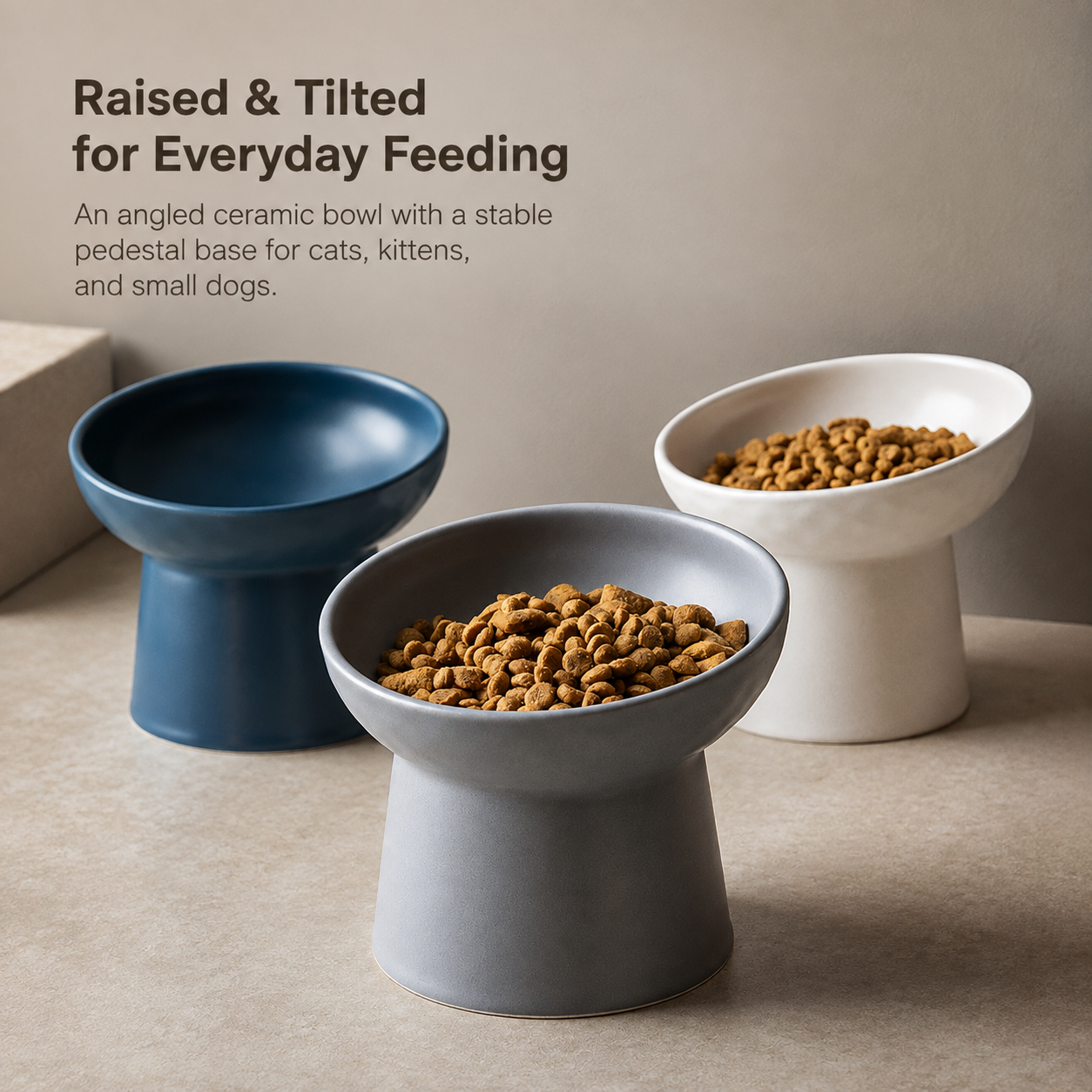 Elevated Tilted Ceramic Pet Bowl