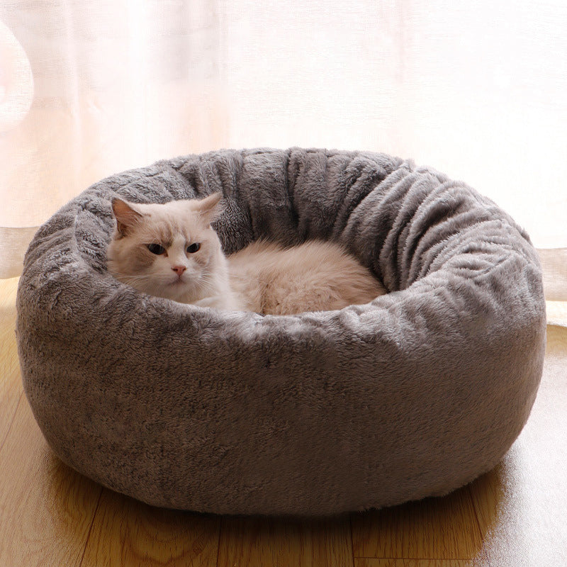 Plush Donut Pet Bed for Cats & Dogs