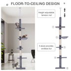 102" Floor-to-Ceiling Cat Tree with Hammock & 5 Levels