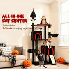 78" Gothic Cat Tree with Condos, Coffin Bed & Scratching Posts