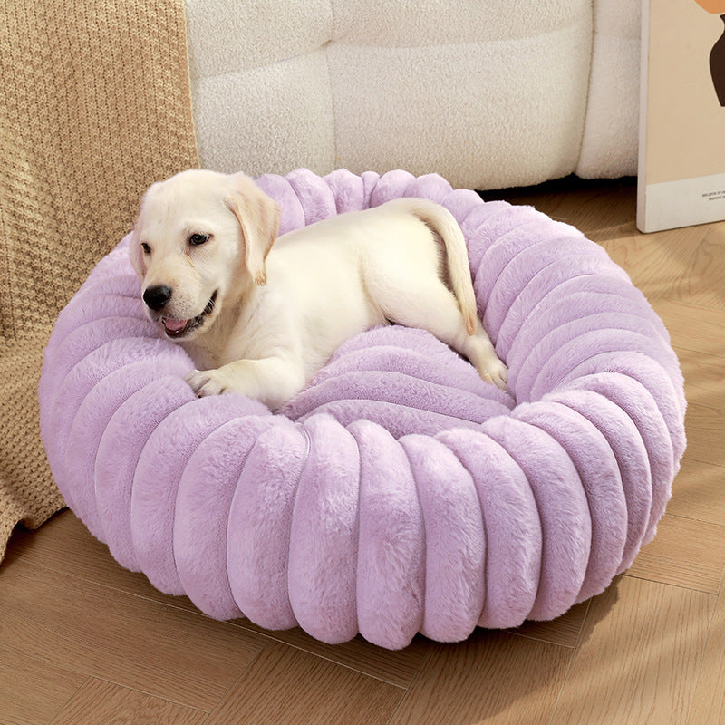 Long Plush Round Pet Bed