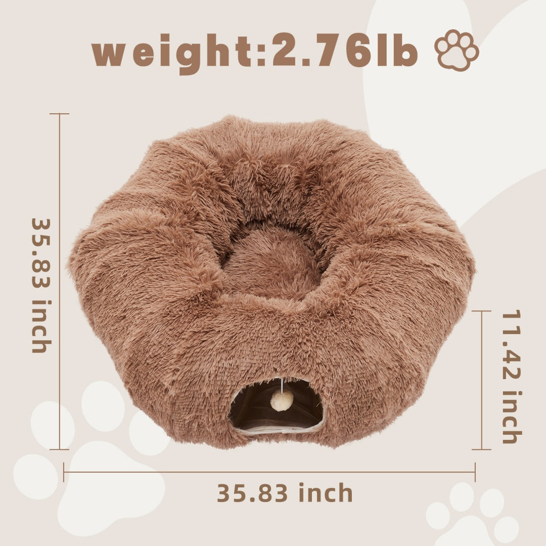 Peekaboo Plush Cat Tunnel Bed for Indoor Cats